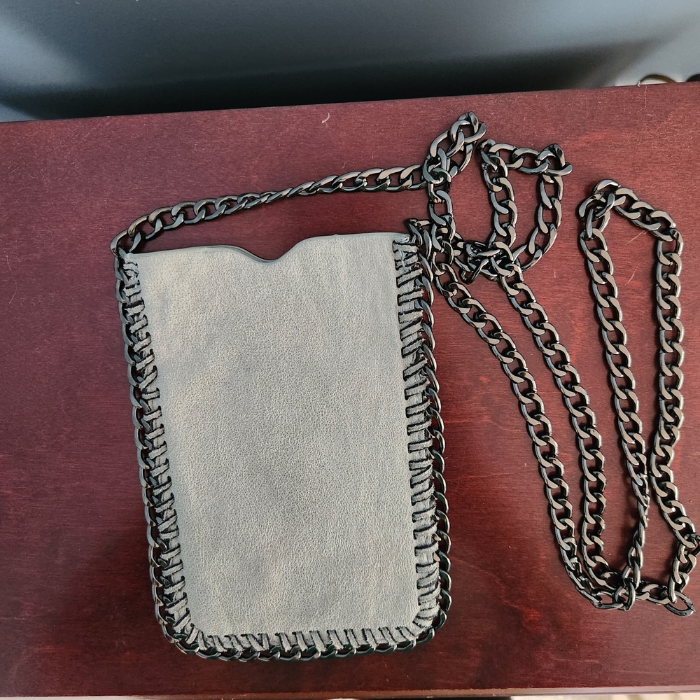 Gray Crossbody Bag with Chain Detail